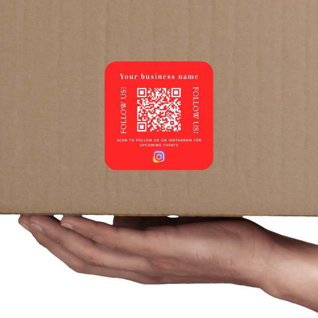Firmenname hellroter Qr-Code Instagram Quadratischer Aufkleber (Von Creator hochgeladen)