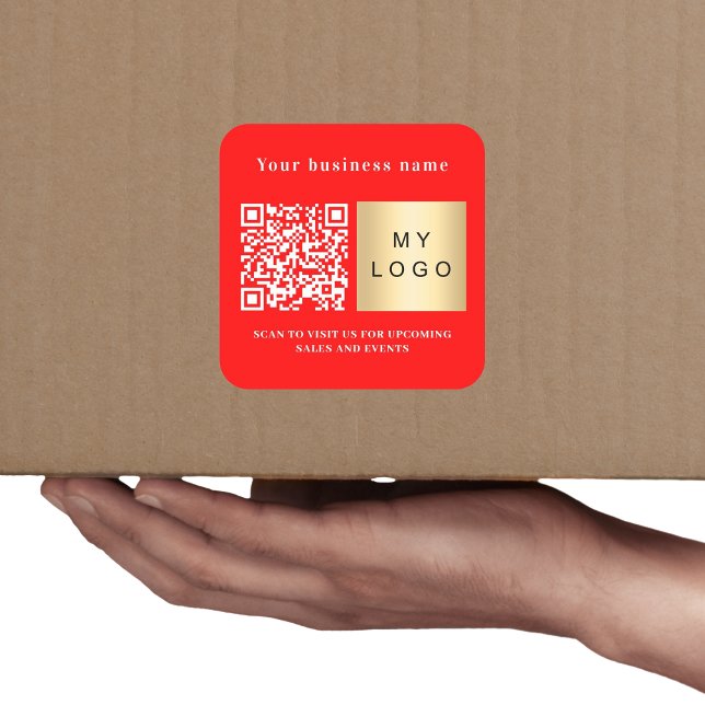 Firmenname hellrotes Logo qcode Quadratischer Aufkleber (Von Creator hochgeladen)