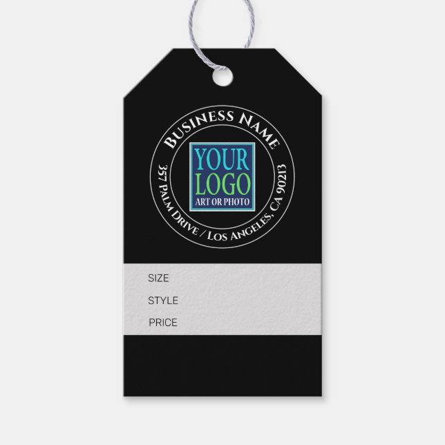 Firmenname, Logo, Anschrift, Schwarz/Grau-Preis-Ma Geschenkanhänger (Vorderseite)