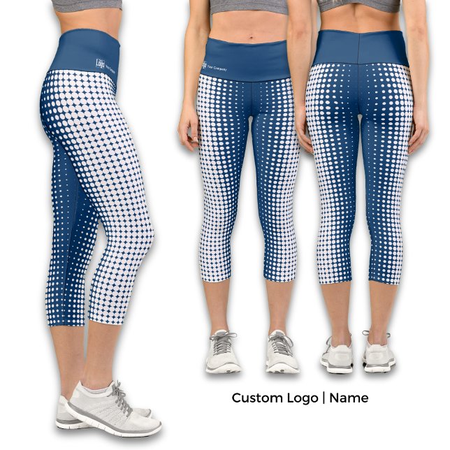 Firmenname, Logo Blau und Weiß Halbtonmuster Capri Leggings (Von Creator hochgeladen)