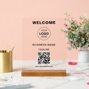 Firmenname Logo und QR-Code Begrüßung Akryllische Acrylschild