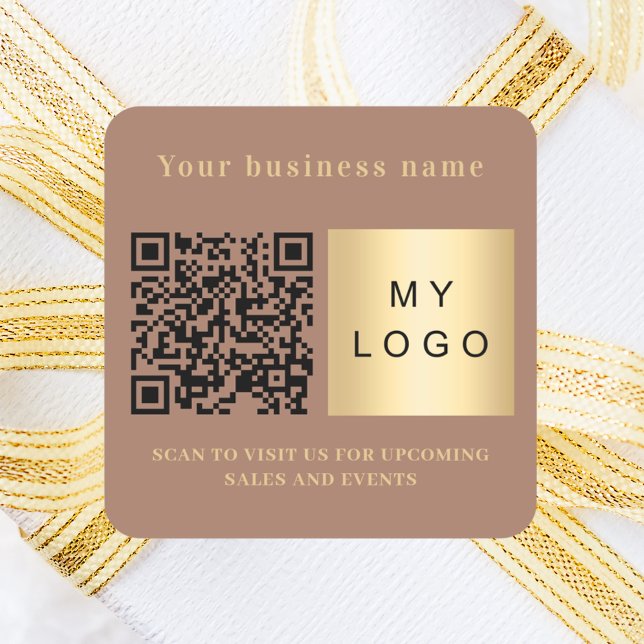 Firmenname Mocca braunes Logo qr Code Quadratischer Aufkleber (Von Creator hochgeladen)