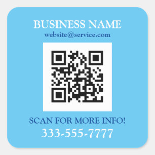 Firmenname Promo, QR Code, Sky Blue & White Quadratischer Aufkleber