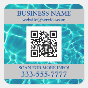 Firmenname Promo, QR Code, Wasser, Blauer Text Quadratischer Aufkleber