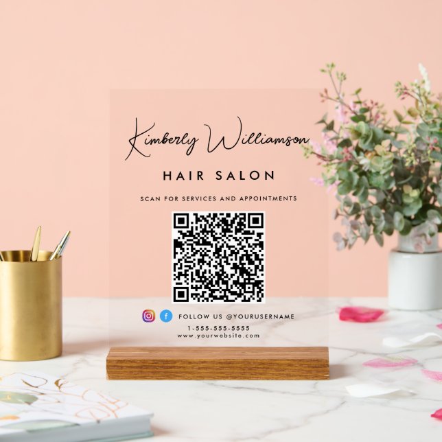 Firmenname Stilvolle Signatur-Script QR-Code Acrylschild (Hochzeit)