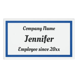 Firmenname-Tags mit blauem Rechteck Namenschild