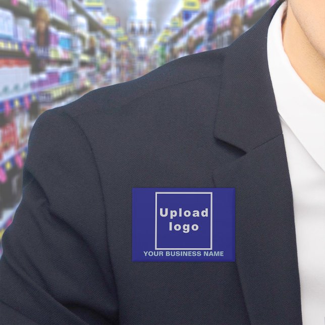 Firmenname und Logo auf blauem Rechteck Button (Business name and logo on blue rectangle button)