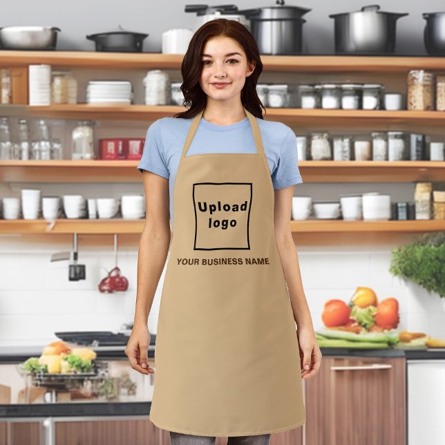 Firmenname und Logo auf dem hellbraunen Polyester Schürze (Your business name and logo on light brown apron.)