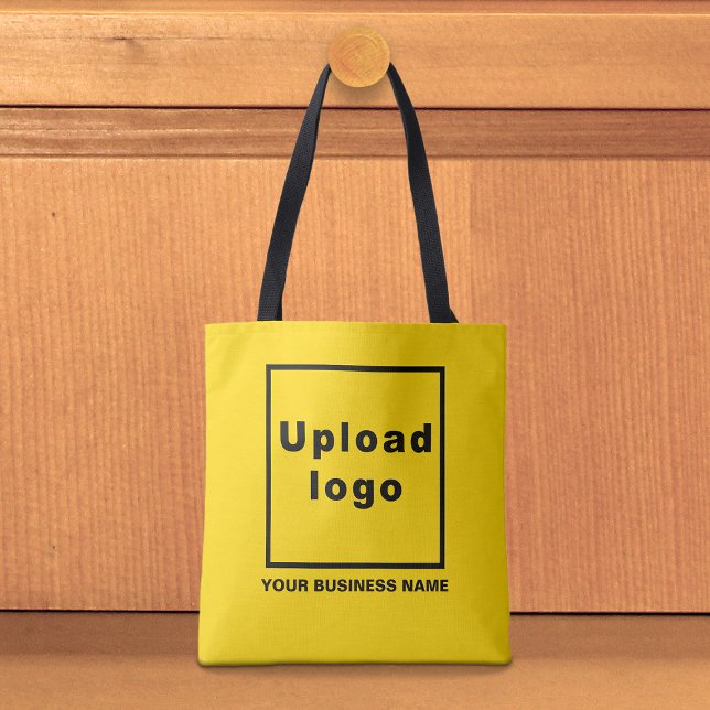 Firmenname und Logo auf der gelben Tasche (Yellow tote bag with your business name and logo)