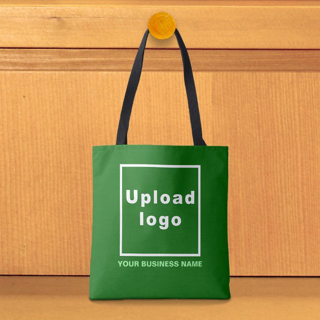 Firmenname und Logo auf der grünen Tasche (Green tote bag with your business name and logo)