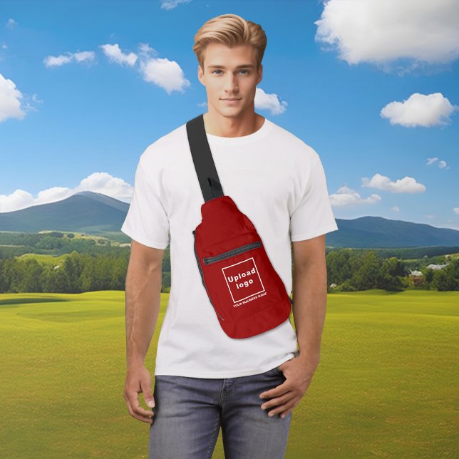 Firmenname und Logo auf der Red Sling Bag (Business name and logo on red sling bag)