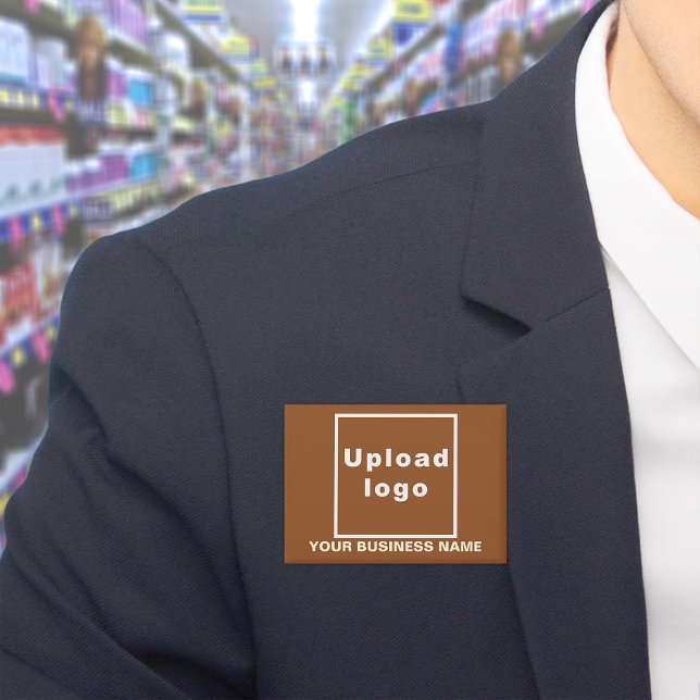 Firmenname und Logo auf der Schaltfläche "Brawn Re Button (Business name and logo on brown rectangle button)