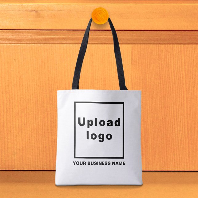Firmenname und Logo auf der weißen Tasche (White tote bag with your business name and logo)