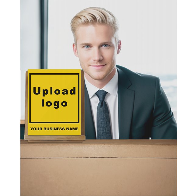 Firmenname und Logo auf gelber Akryllischer Beschr Acrylschild (Yellow acrylic sign with your business name and logo)