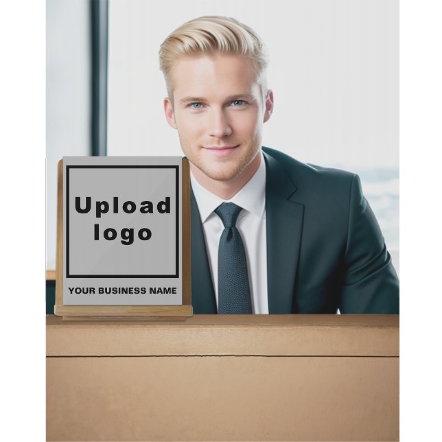 Firmenname und Logo auf grauem Acrylzeichen Acrylschild (Gray acrylic sign with your business name and logo)