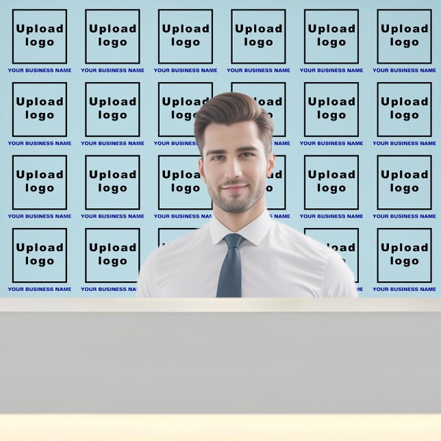 Firmenname und Logo auf hellblau Tapete (Business name and logo on light blue wallpaper)