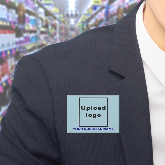 Firmenname und Logo auf hellblauem Rechteck Button (Business name and logo on light blue rectangle button)