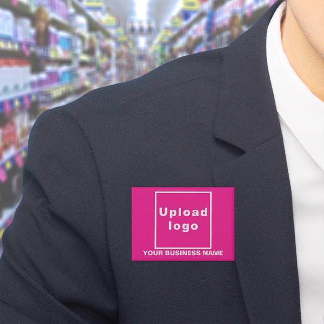 Firmenname und Logo auf rosa Rechteck Button (Business name and logo on pink rectangle button)