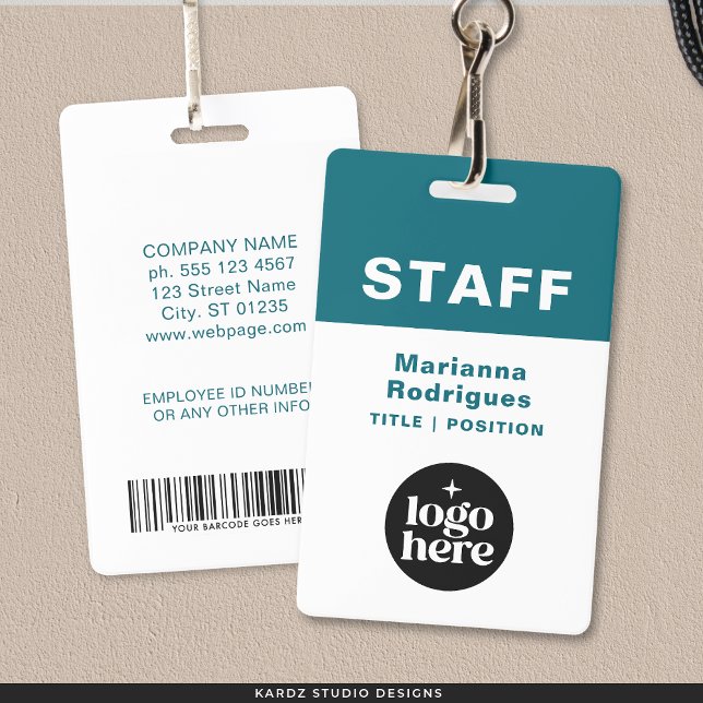 Firmenschild Barcode Individuelle Mitarbeiter-ID M Ausweis (Front and back are shown. Customize and choose attachment: lanyard, retractable, or metal clip)
