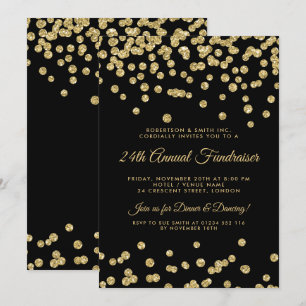 Firmenspendenaktion Gold Glitter Konfetti Schwarz Einladung