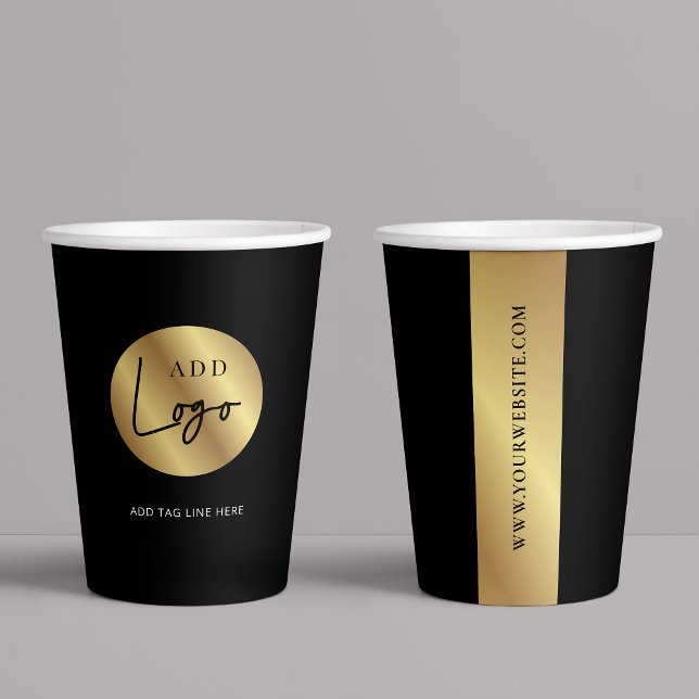 Firmenveranstaltung mit Black & Gold-Logo Pappbecher (Elegant black and gold logo branded coffee paper cups with space for your custom text)