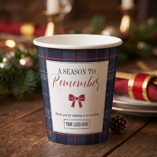 Firmenweihnachtsfeier im Navy-Karo-Design Pappbecher