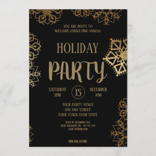 Firmenweihnachtsfeier    Schwarz und Gold Glitter Einladung