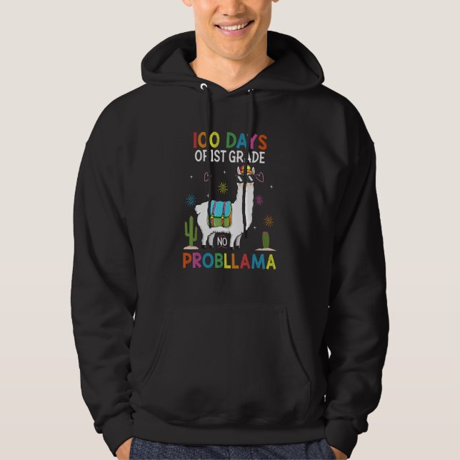 First 1st Grade No Prob Llama Teacher 100th Day of Hoodie (Vorderseite)