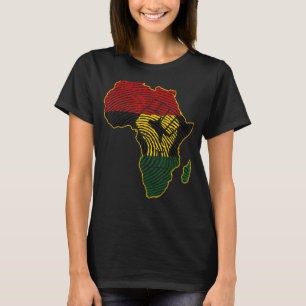 First Africa Map African Flag Fingerprint Black T-Shirt