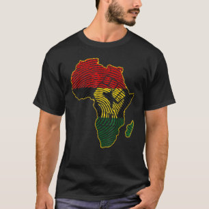 First Africa Map African Flag Fingerprint Black T-Shirt