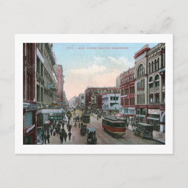 First Ave., Seattle, Washington 1909 Vintag Postkarte (Vorderseite)