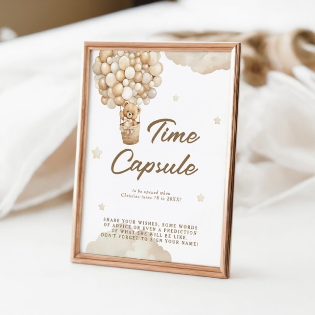 First Baby Birthday Teddy Bear Beige Time Kapsel Poster (Von Creator hochgeladen)