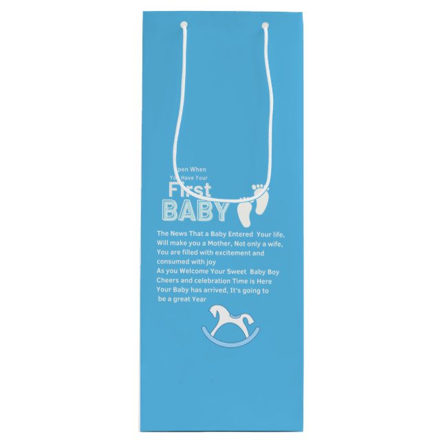 First Baby Blue Boy Geschenktüte Für Weinflaschen (Vorderseite)