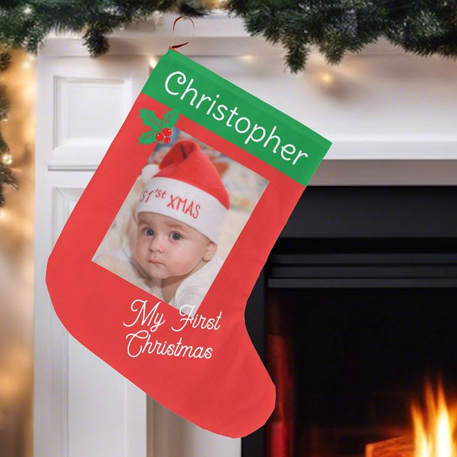 First Baby's Foto Individuelle Name Boy oder Girl Großer Weihnachtsstrumpf (Von Creator hochgeladen)