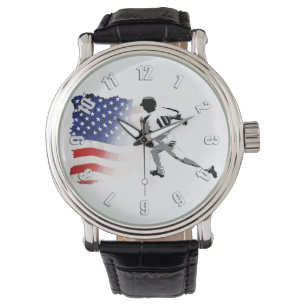 First Base Run - Baseball Player und US-Flagge Armbanduhr
