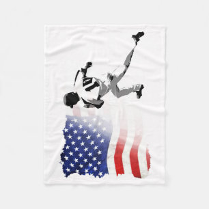 First Base Run - Baseball Player und USA Flag Fleecedecke