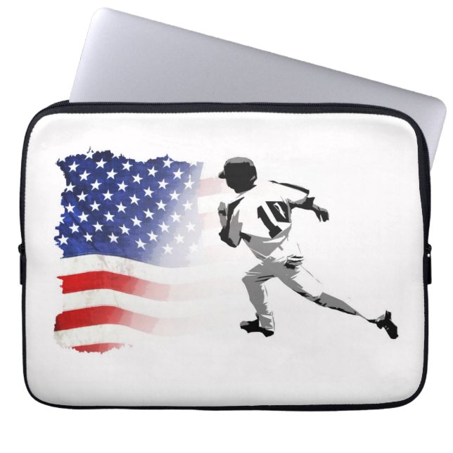 First Base Run - Baseball Player und USA Flag Laptopschutzhülle (Vorderseite)