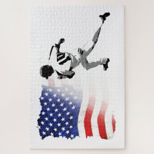 First Base Run - Baseball Player und USA Flag  Puzzle
