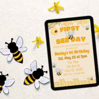 First Bee Day, Bumble Bee 1st Birthday Einladung