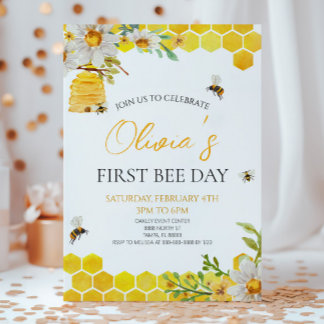 First Bee Day Floral Honey Bee 1st Birthday Party Einladung