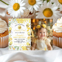 First Bee Day Floral Honey Bee Birthday Invitation Dankeskarte