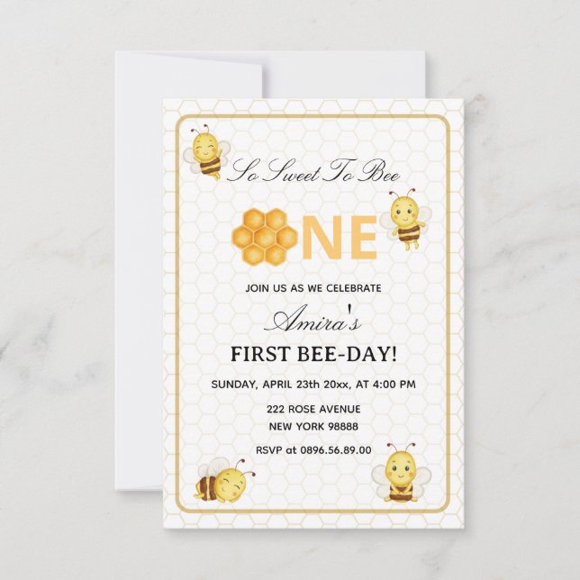 First Bee Day yellow honey 1st Birthday invitation Einladung (Vorderseite)