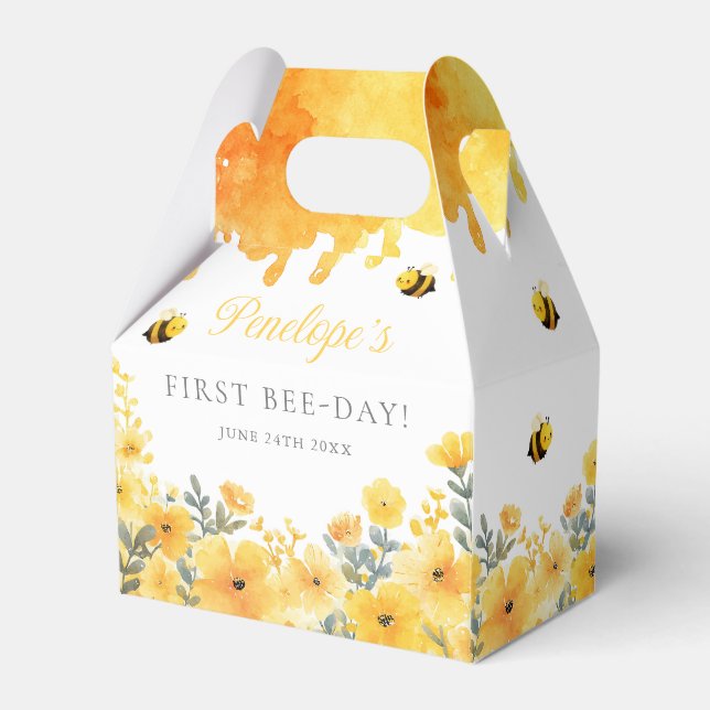 First Bee Day Yellow Wildflowers 1st Birthday Geschenkschachtel (Vorderseite)