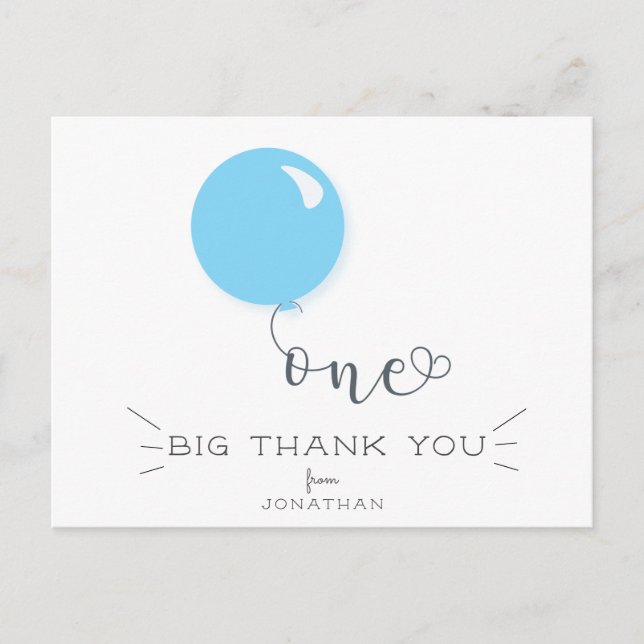 First Birthday Blue Balloon Danke Postcard Postkarte (Vorderseite)
