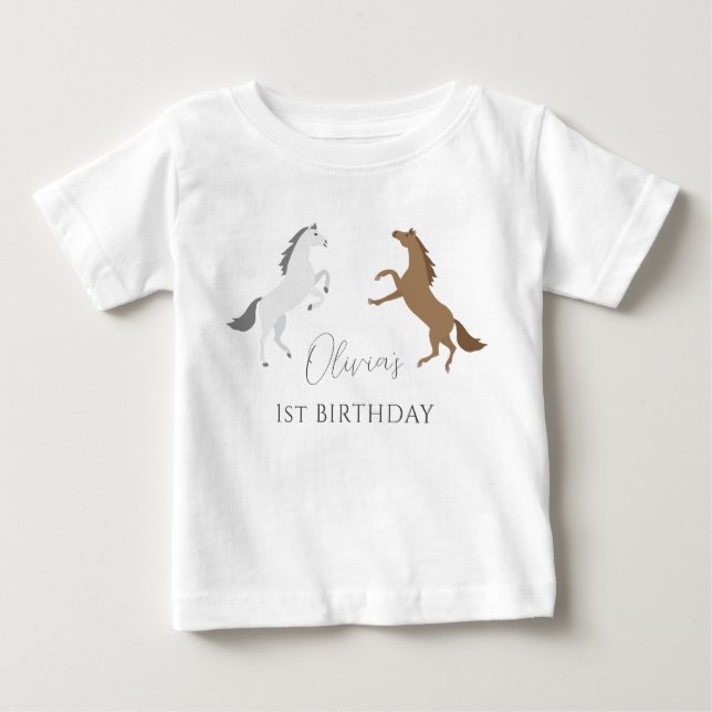 First Birthday Cowgirl Horse Modern Baby T-shirt (Vorderseite)
