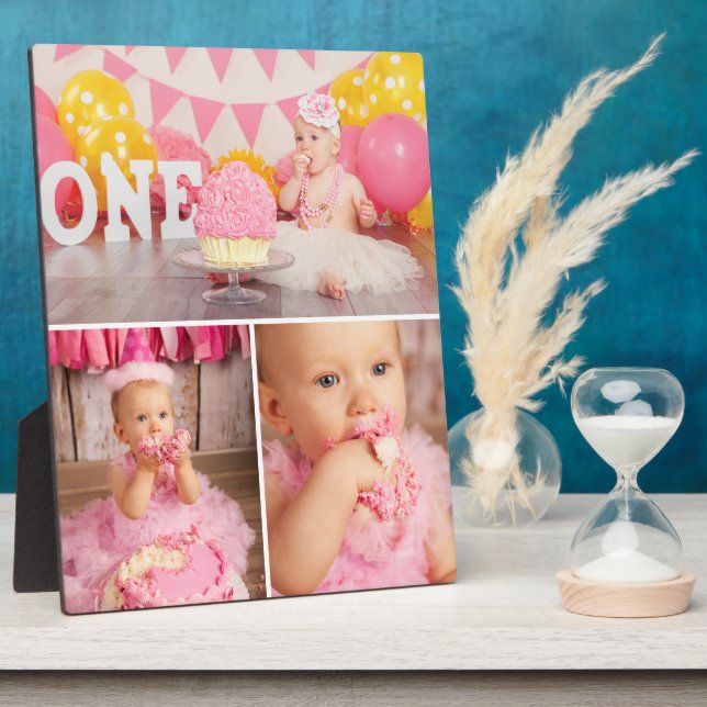 First Birthday Custom Photo Collage Plaque Fotoplatte (Seite)