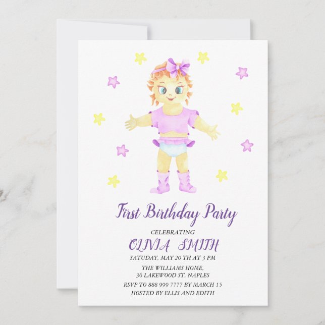 First Birthday Girl Party Save The Date (Vorderseite)