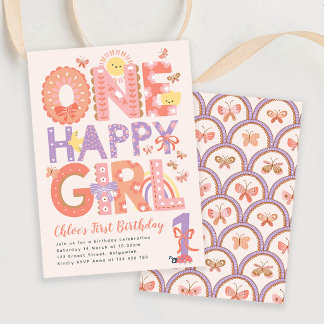 First Birthday Invite Girl, One Happy Girl Einladung