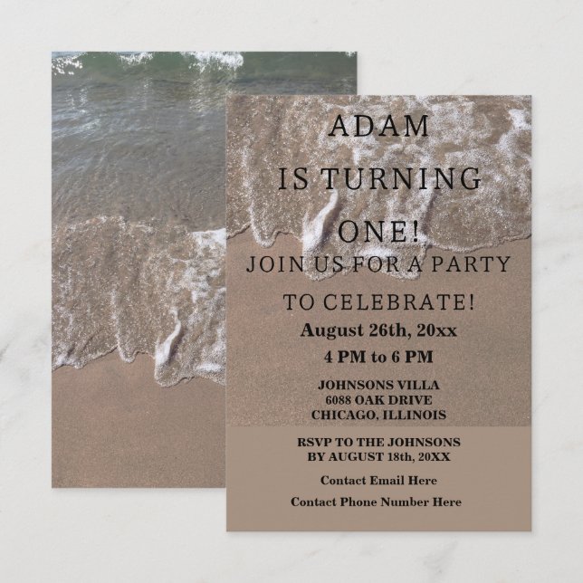 First Birthday Party Beach Nautical Custom Trendy Einladung (Vorne/Hinten)