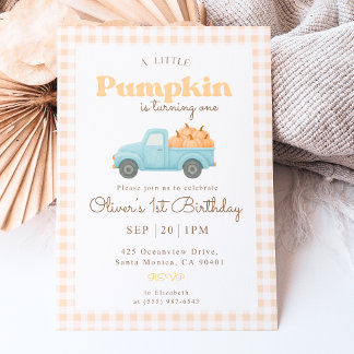 First Birthday Pumpkin Invitation - Blue Truck Einladung